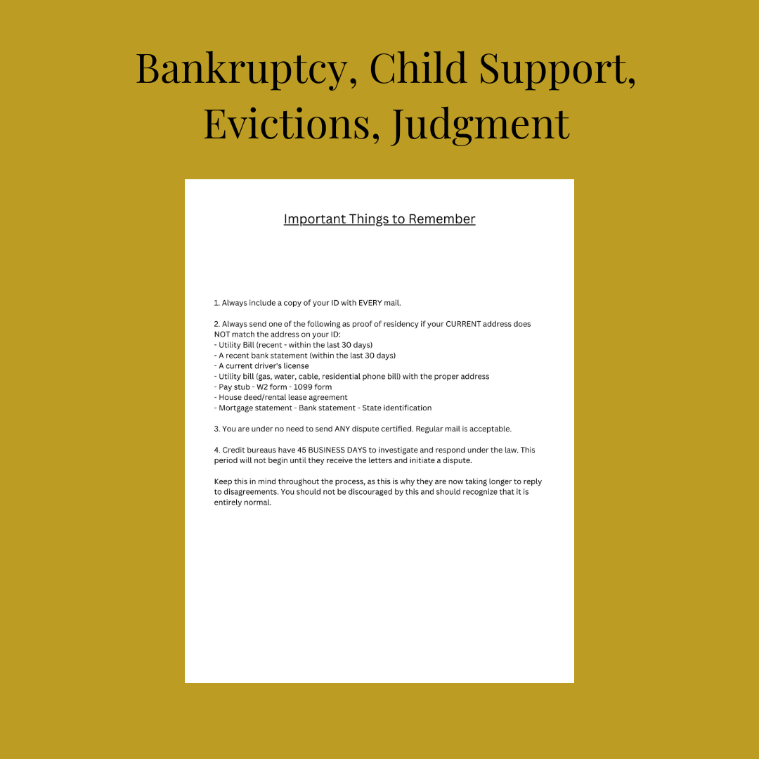 Bankruptcy, Evictions, Judgements, Child Support